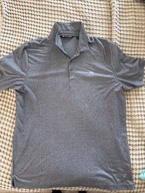 Travis Mathew Men's Charcoal Heather Polo with Subtle Dot Pattern